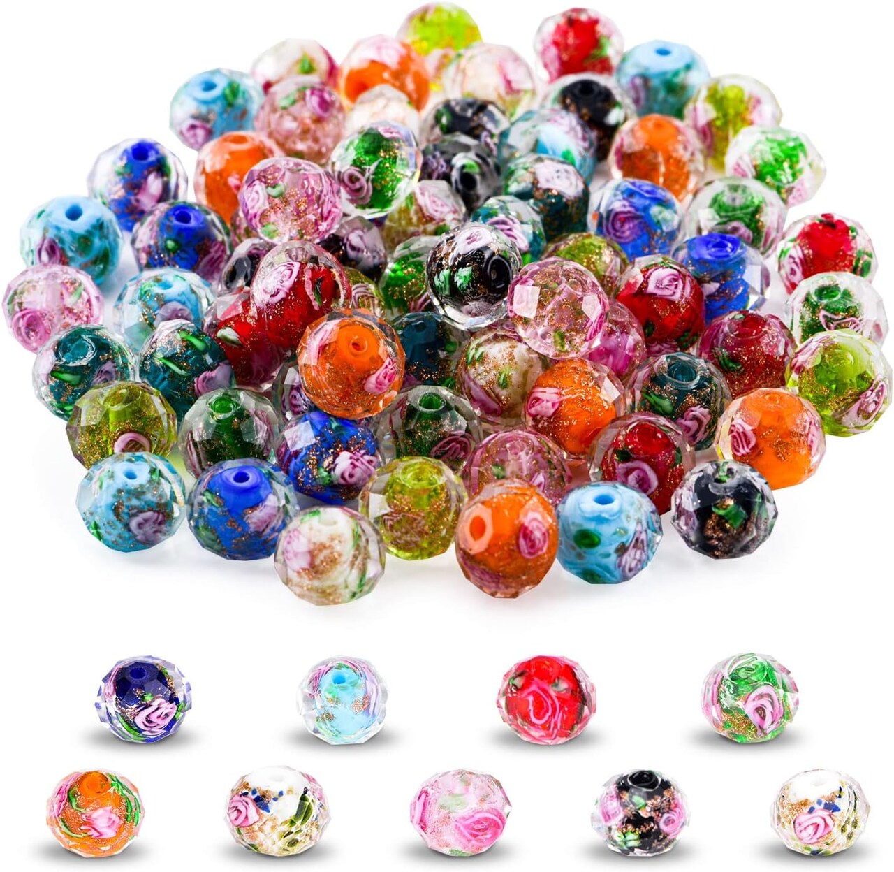 80pcs Flower Glass Beads for Jewelry/Bracelets/Crafts/Necklace Making